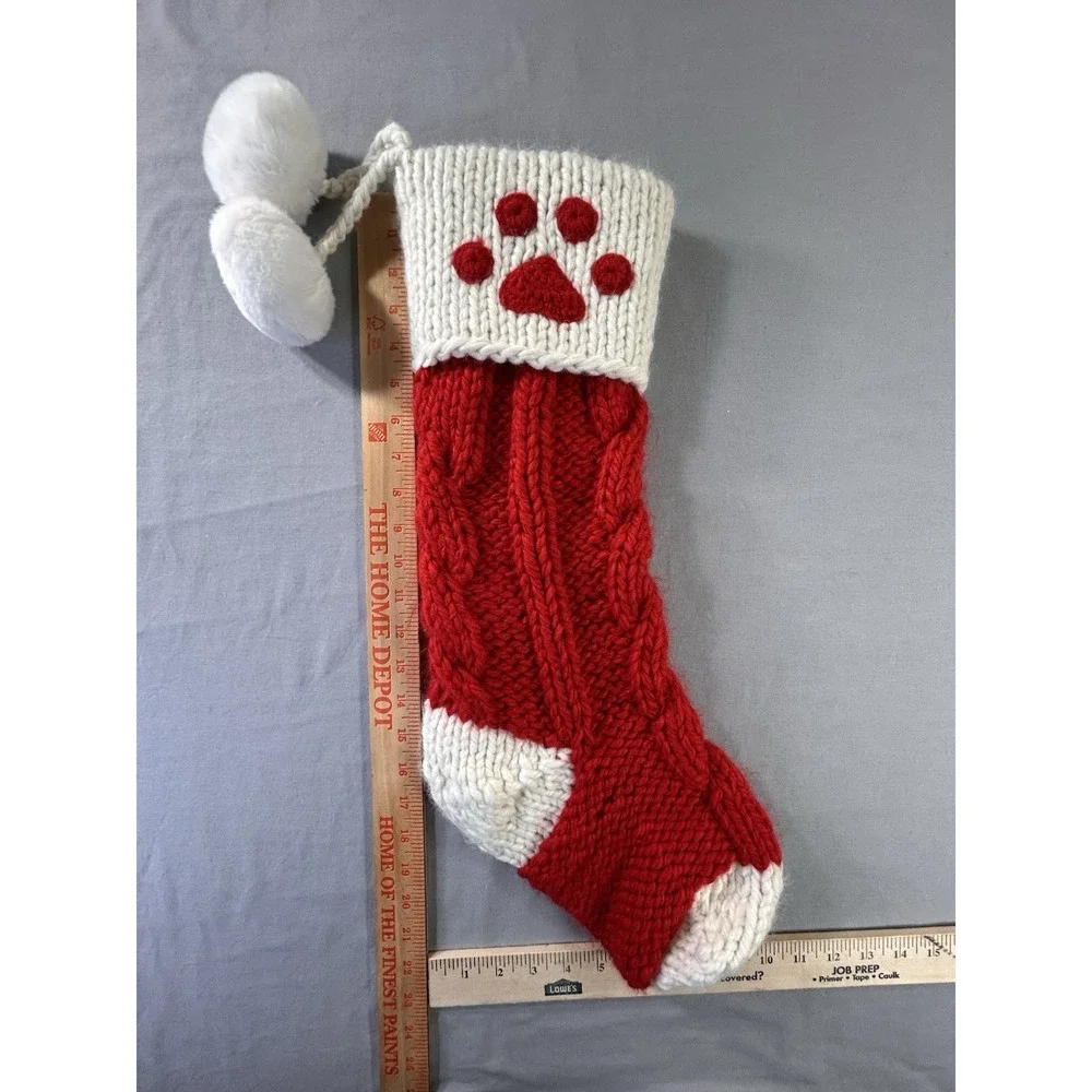 Christmas‎ stocking with a paw print design Chunky Knit  21 3/4